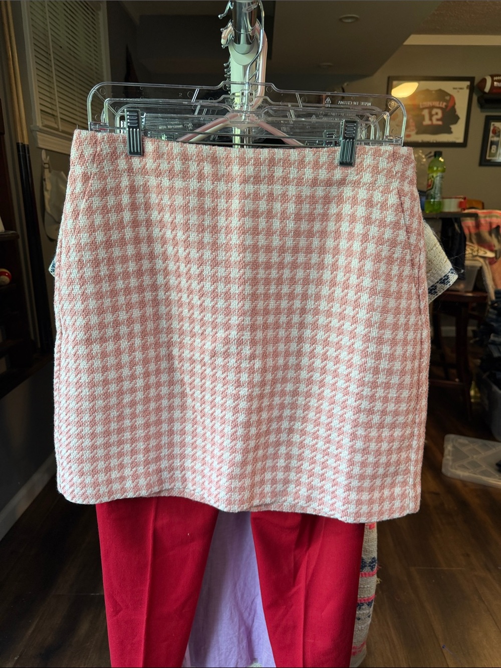 LOFT Pink Houndstooth Mini Skirt